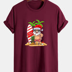 Regular Fit Summer Beach Santa Print Cotton T-Shirt