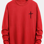 Long Sleeve Cross Print Cotton T-Shirt