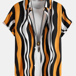 Wavy Print Button Up Shirt & Swim Shorts