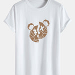 Geometric Bear Print Cotton Arc Hem T-Shirt