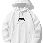 Black Cat Print Drop Shoulder Relaxed Hoodie