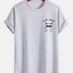 Regular Fit Cat Dad Wearing Glasses Print Cotton T-Shirt