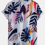 Leaf Color Block Print Button Up Shirt & Swim Short
