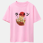 Ramen Cat Print Drop Shoulder Oversize T-Shirt