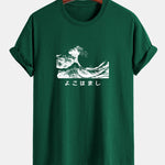 Regular Fit Waves Ukiyo-e Print Cotton T-Shirt