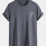 Regular Fit Simple Rose Print Cotton T-Shirt