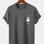 Cat Slipping Out Of Pocket Print T-Shirt