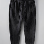 Striped Linen Cotton Blend Cropped Pants