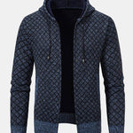 Diamond Pattern Zip Hooded Sweater