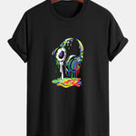 Regular Fit Dissolving Headphones Print Cotton T-Shirt