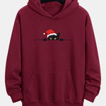 Christmas Black Cat Print Relax Fit Hoodie