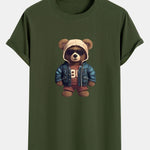Bear In Leather Jacket Print Cotton Arc Hem T-Shirt