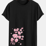 Cherry Blossoms Sakura Print Cotton Arc Hem T-Shirt