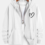 Heart Print Relax Fit Zip Hoodie