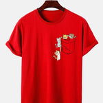Cute Pocket Cat Print T-Shirt