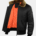 Quilted Lined Bomber Jacket With Faux Fur Collar