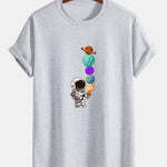 Regular Fit Planet Astronaut Print Cotton T-Shirt