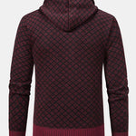 Diamond Pattern Zip Hooded Sweater