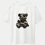 Camouflage Bear Print Drop Shoulder Oversize T-Shirt