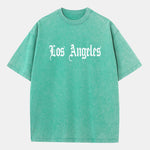 Los Angeles Gothic Print Washed Distressed Drop Shoulder T-Shirt