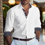 Men's Printed Colorblock Lapel Cotton Blend Long Sleeve Shirt