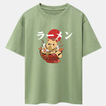Ramen Cat Print Drop Shoulder Oversize T-Shirt
