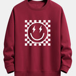 Chessboard Smiley Face Print Relax Fit Sweatshirt