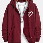 Heart Print Relax Fit Zip Hoodie