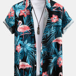 Flamingo Tropical Print Button Up Shirt & Swin Shorts
