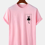 Cat Slipping Out Of Pocket Print T-Shirt