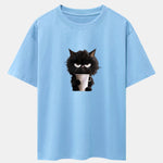 Black Cat Drinking Coffee Print Drop Shoulder Oversize T-Shirt