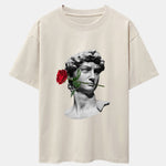 Rose David Print Relax Fit Drop Shoulder T-Shirts