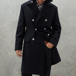 Men's Vintage Lapel Wool Blend Double-Breasted Mid-Length Coat