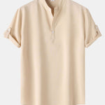 Short Sleeve Linen Look Henley Shirt