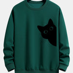 Black Cat Looking Out Print Relax Fit Sweatshirt