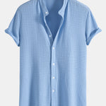 Muscle Fit Waffle Texture Stand Collar Shirt