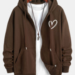 Heart Print Relax Fit Zip Hoodie