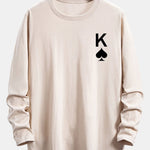 Long Sleeve Spade K Print Cotton Arc Hem T-Shirt