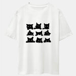 Black Cat Staring Print Drop Shoulder Oversize T-Shirt