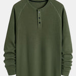 3 Pieces Long Sleeve Arc Hem Waffle Henley Shirt