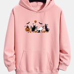 Halloween Pumpkin Black Cat Print Relax Fit Hoodie