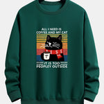 Black Cat Drinking Coffee Print Relax Fit Sweatshirt