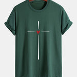 Regular Fit Cross Heart Print Cotton T-Shirt