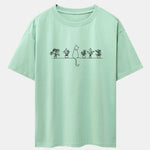 Cat Potted Plant Print Drop Shoulder Oversize T-Shirt