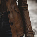 Women's Vintage Lapel Pocket Faux Leather Jacket