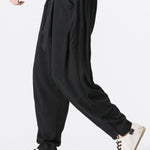 Detachable Belt Relax Fit Linen And Cotton Blend Harem Pants