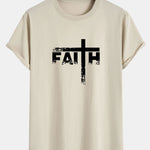 Faith Cross Print Cotton Arc Hem T-Shirt