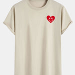 Heart Smiley Face Print Cotton Arc Hem T-Shirt