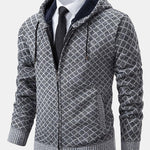 Diamond Pattern Zip Hooded Sweater