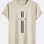 Stripe Tokyo Print Cotton Arc Hem T-Shirt